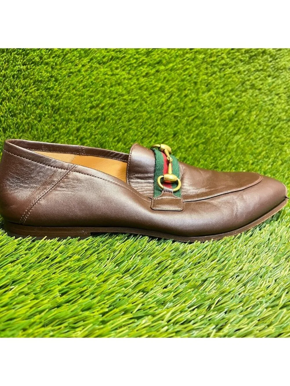 Gucci Horsebit Web Mens Size 6 Brown Classic Slip On Leather Loafers Shoes
